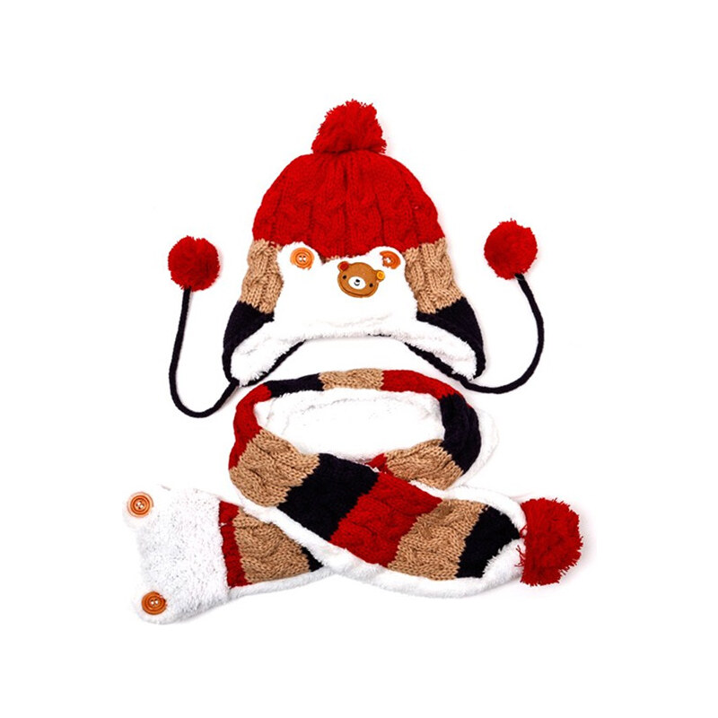 Lesara 2-teiliges Zopfstrick-Muster-Kinder-Set Mütze und Schal - Rot