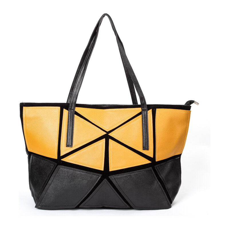 Lesara Shopping-Bag mit geometrischen Patches - Braun
