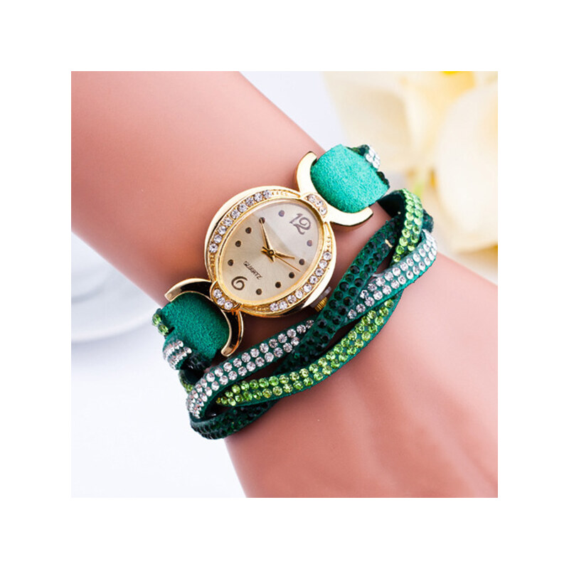 Lesara Wickel-Armbanduhr mit Strass - Grün