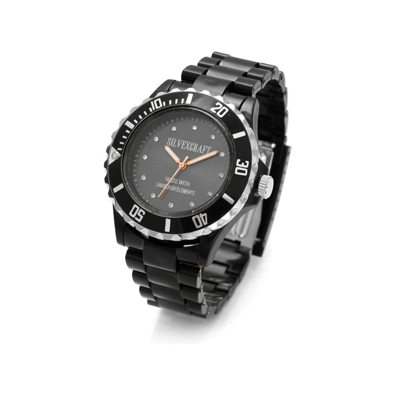 Lesara Silikon-Armbanduhr mit Swarovski Elements - Schwarz