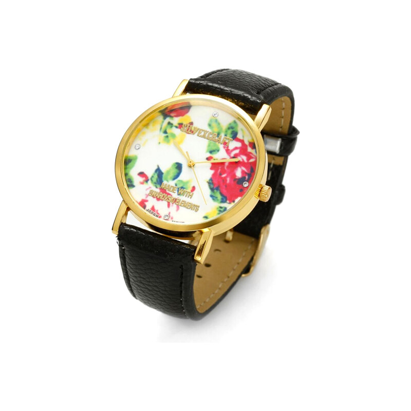 Lesara Armbanduhr mit Blüten-Zifferblatt - Schwarz