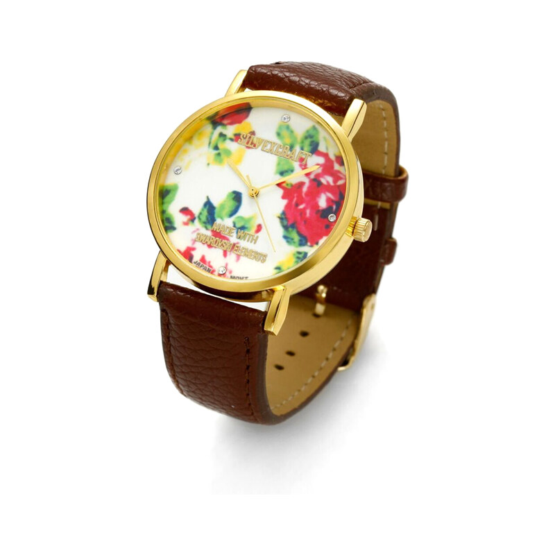 Lesara Armbanduhr mit Blüten-Zifferblatt - Braun