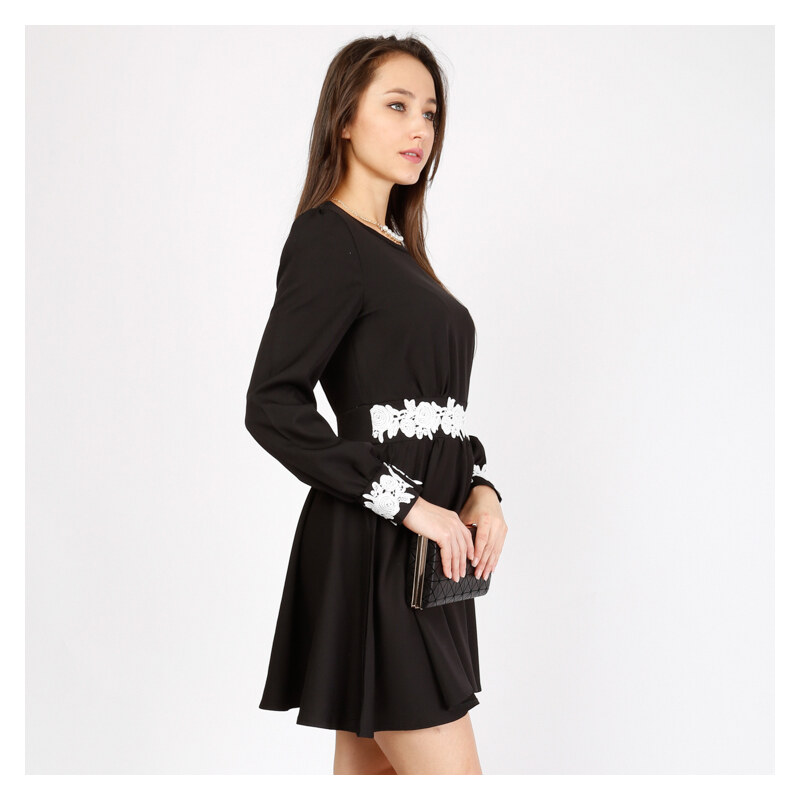 Lesara Kleid mit Spitzen-Verzierungen - Schwarz - XL