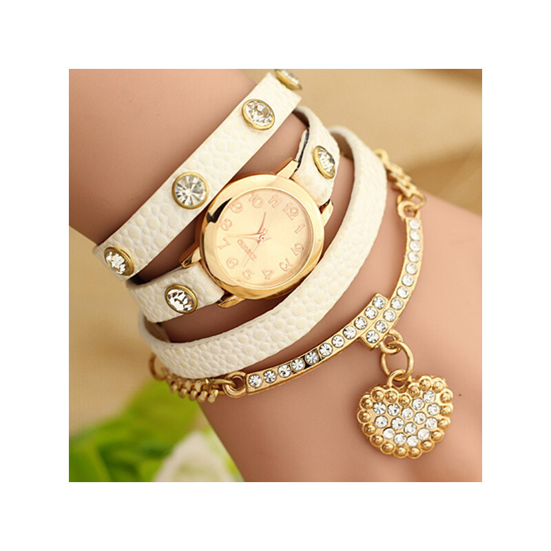 Lesara Wickel-Armbanduhr mit abnehmbarem Strass-Element - Weiß