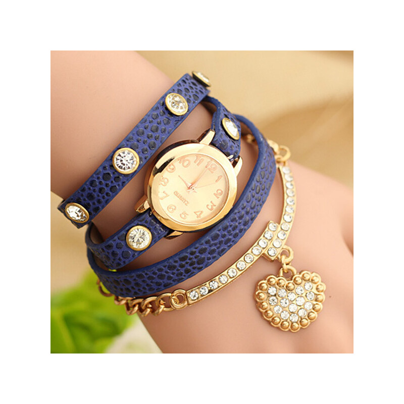 Lesara Wickel-Armbanduhr mit abnehmbarem Strass-Element - Blau