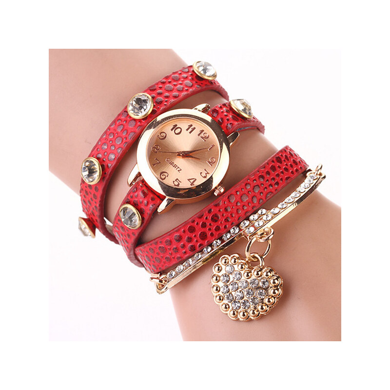 Lesara Wickel-Armbanduhr mit abnehmbarem Strass-Element - Rot