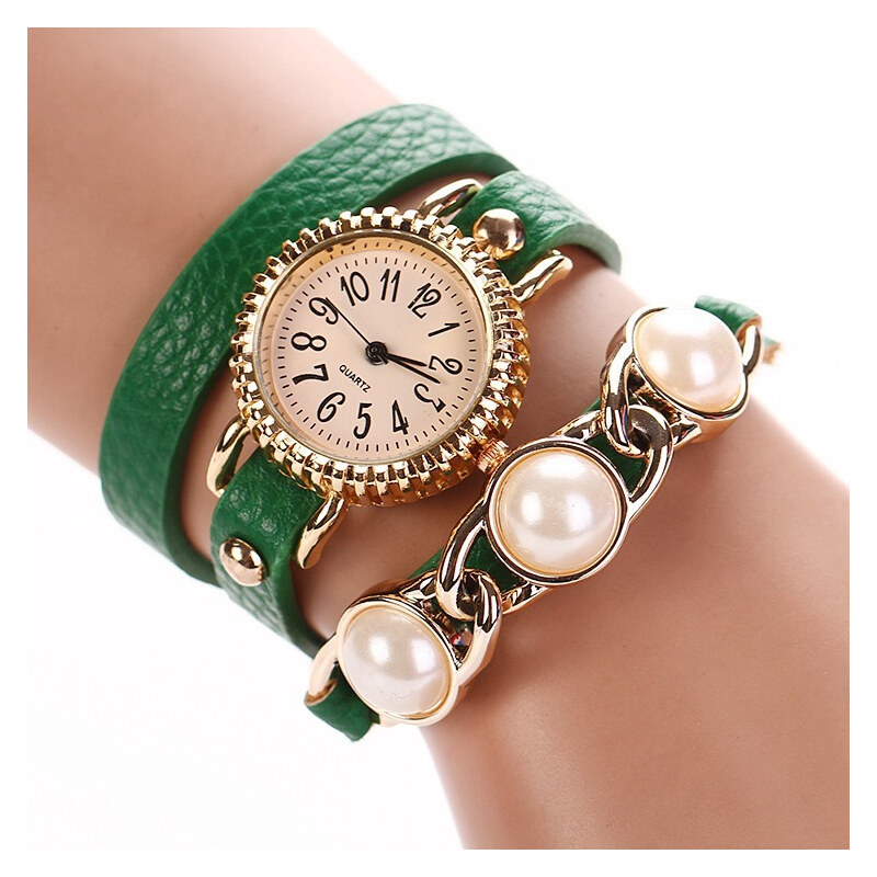 Lesara Wickel-Armbanduhr mit Perlen - Grün