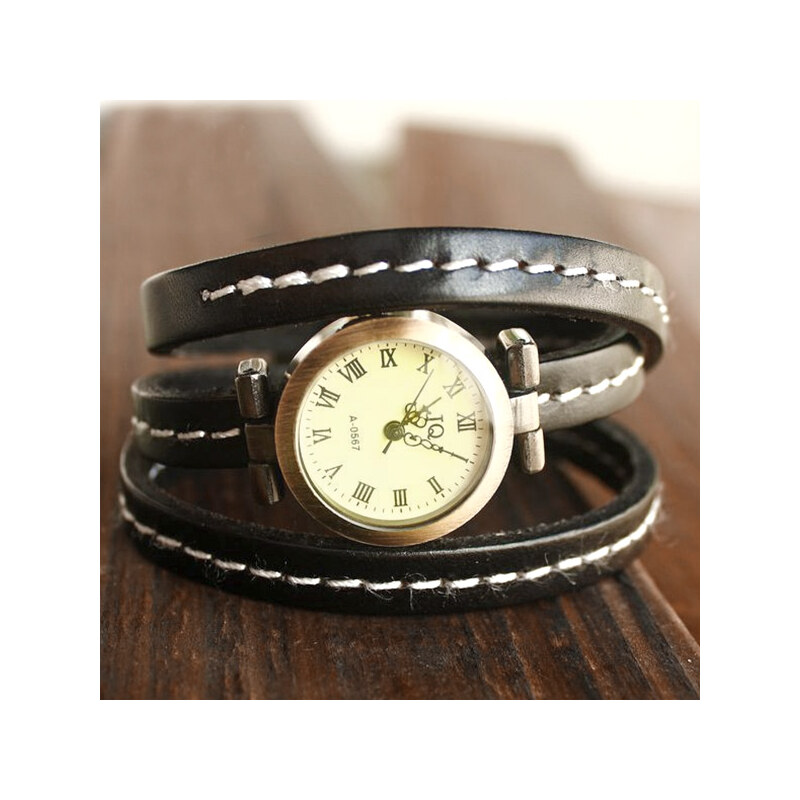 Lesara Wickel-Armbanduhr mit Lederband - Schwarz