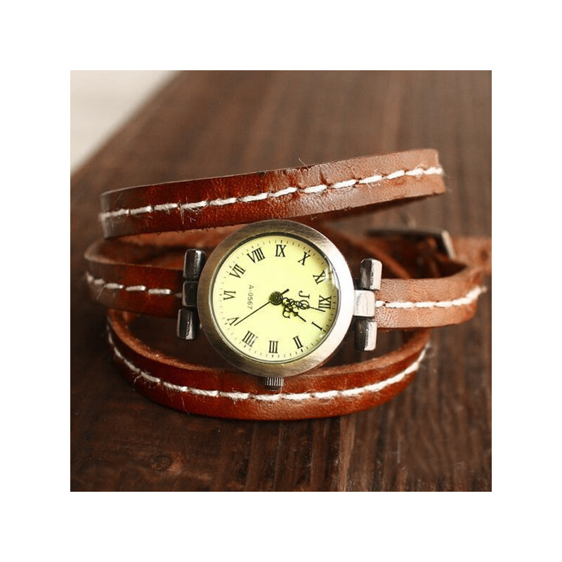 Lesara Wickel-Armbanduhr mit Lederband - Braun