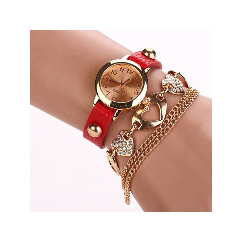 Lesara Wickel-Armbanduhr mit Herz-Elementen - Rot