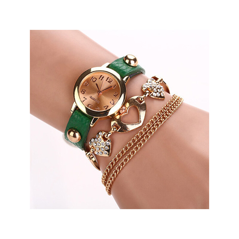 Lesara Wickel-Armbanduhr mit Herz-Elementen - Grün
