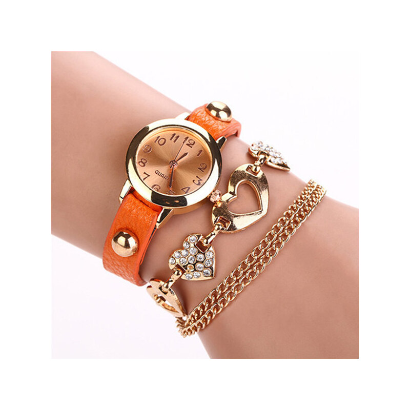 Lesara Wickel-Armbanduhr mit Herz-Elementen - Orange