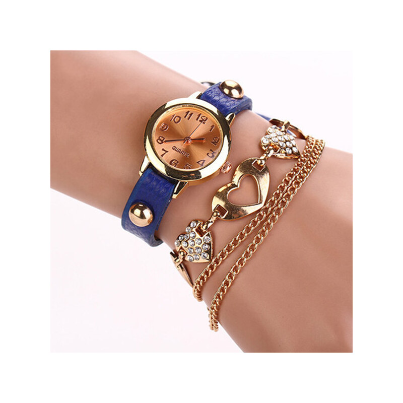 Lesara Wickel-Armbanduhr mit Herz-Elementen - Blau