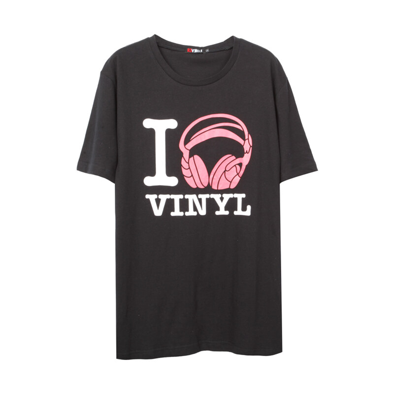 Re-Verse Print-T-Shirt I Love Vinyl - Schwarz - XXL
