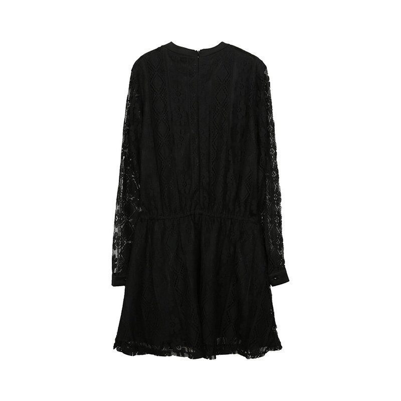 Lesara Langärmeliges Kleid mit Spitze - Schwarz - L