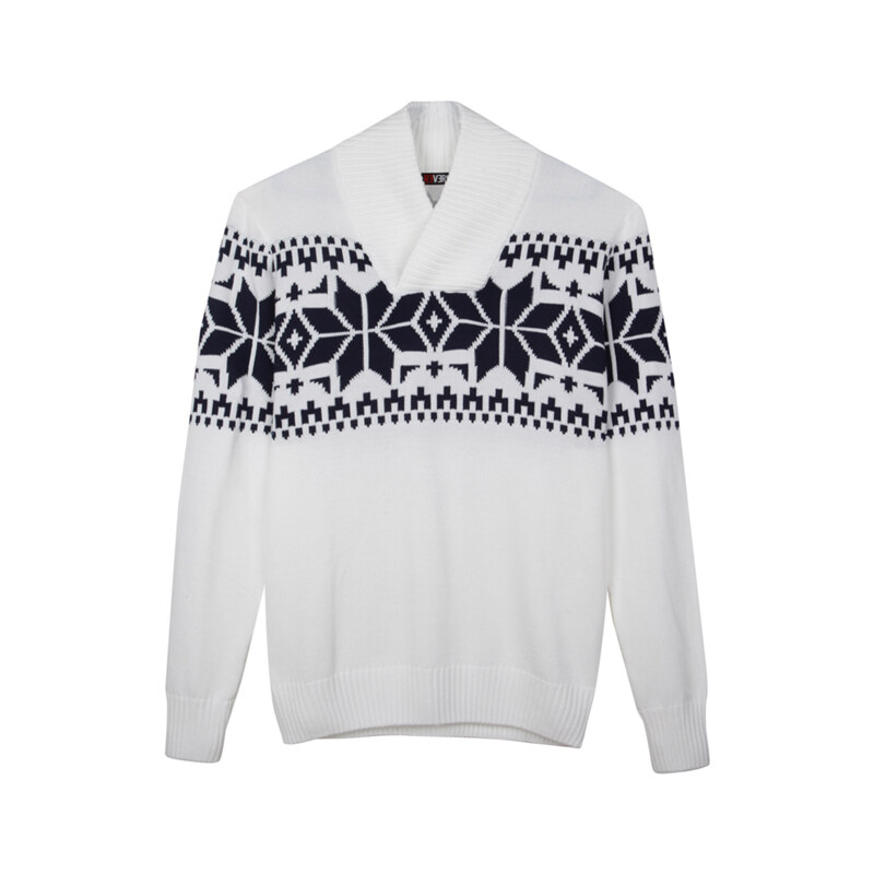 Re-Verse Norweger-Pullover mit Schalkragen - Weiß - XL