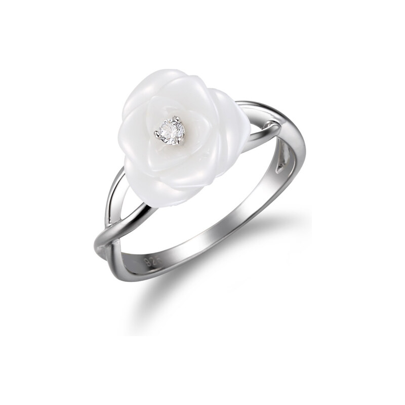 A.Angelini 925er-Silber Ring Kamelienblüte - Weiß - 57