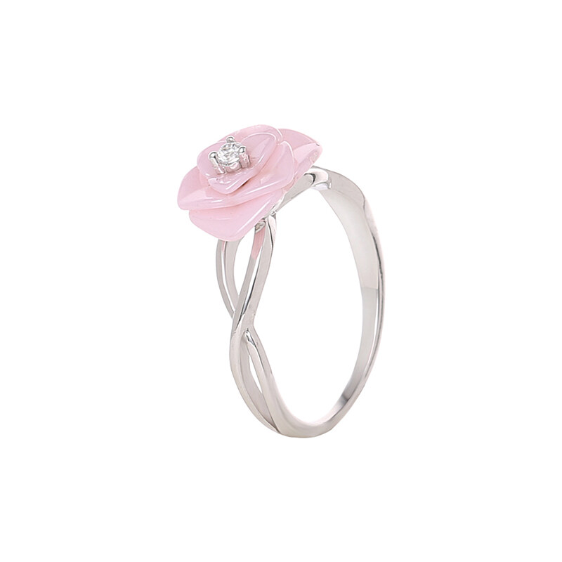 A.Angelini 925er-Silber Ring Kamelienblüte - Pink - 57