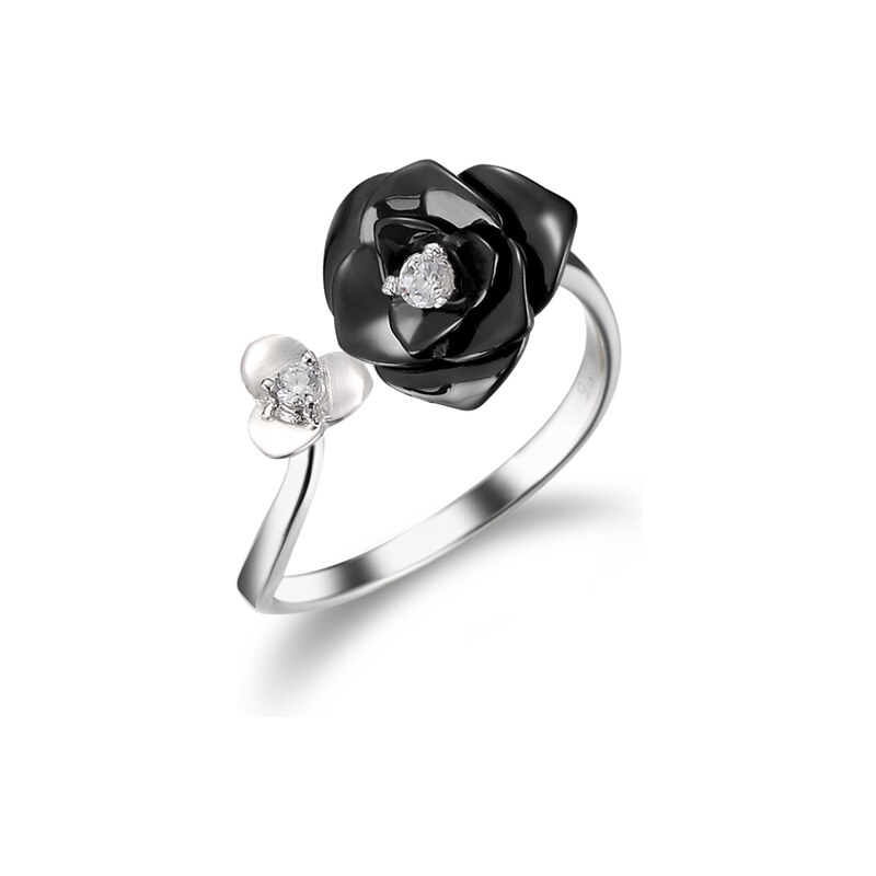 A.Angelini 925er-Silber Ring mit zwei Blüten - Schwarz - 52