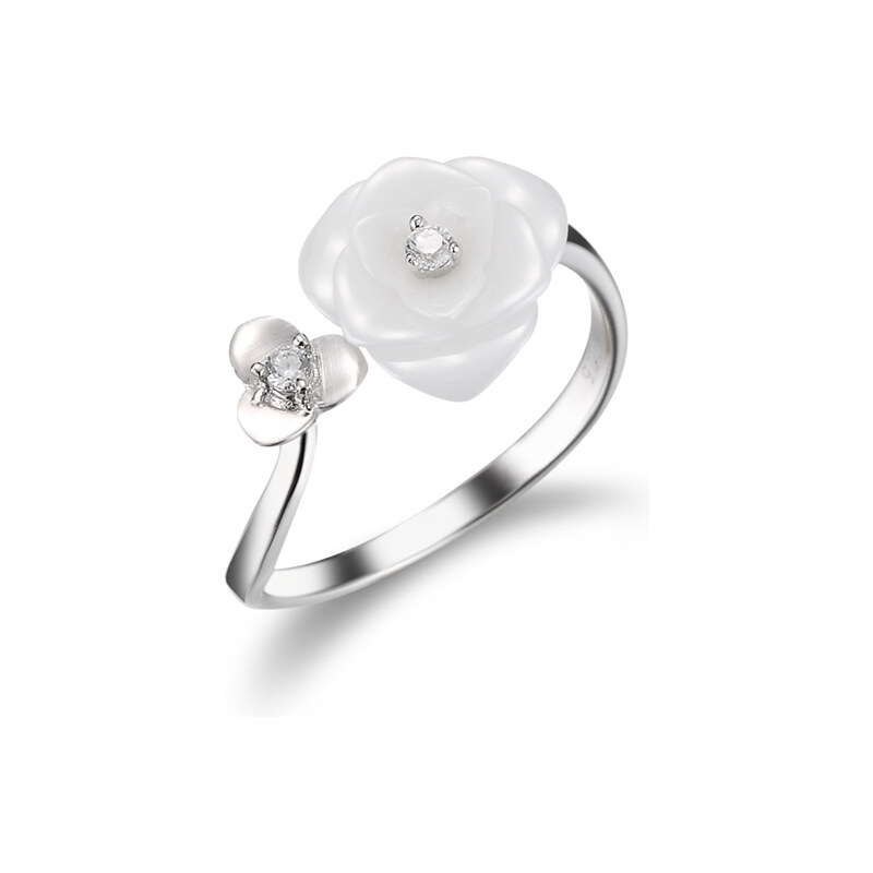 A.Angelini 925er-Silber Ring mit zwei Blüten - Weiß - 57