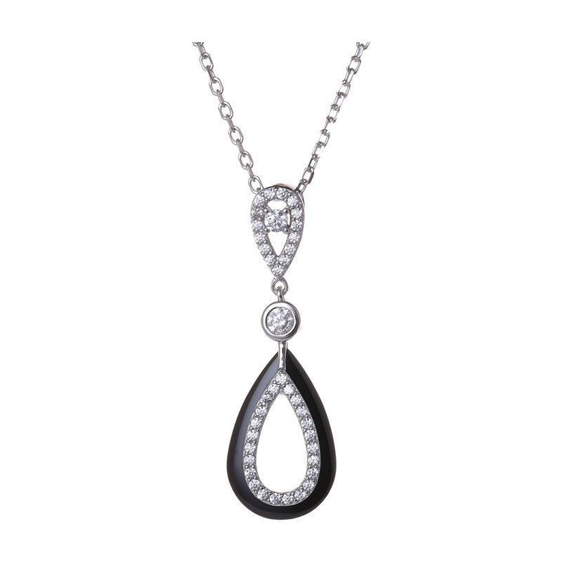 A.Angelini 925er-Silber-Halskette im Tropfen-Design - Schwarz