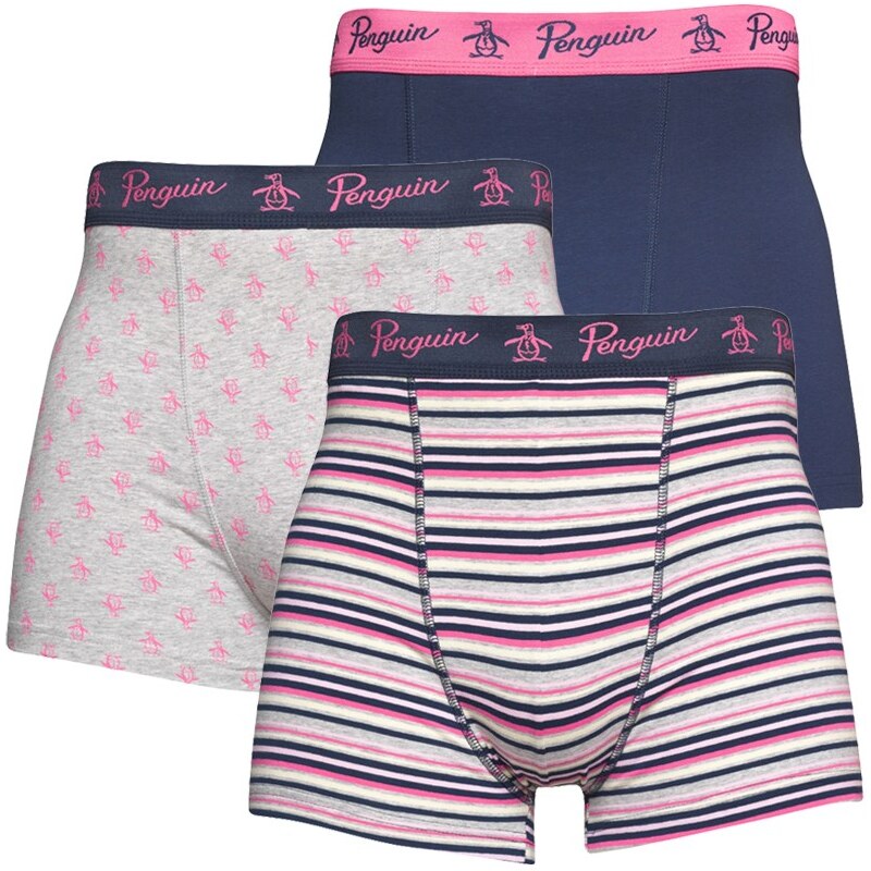 Original Penguin Herren 3er Pack Penguin Streifen Boxers Navy/Pink