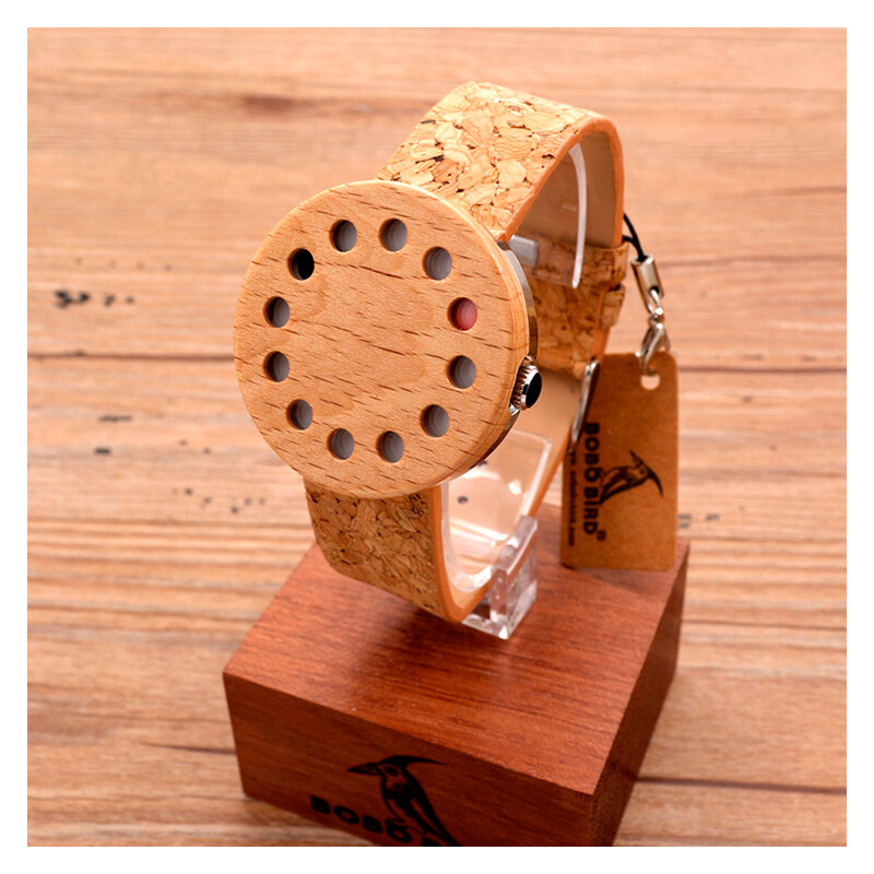Lesara Holz-Armbanduhr mit Korkband Hole - Beige