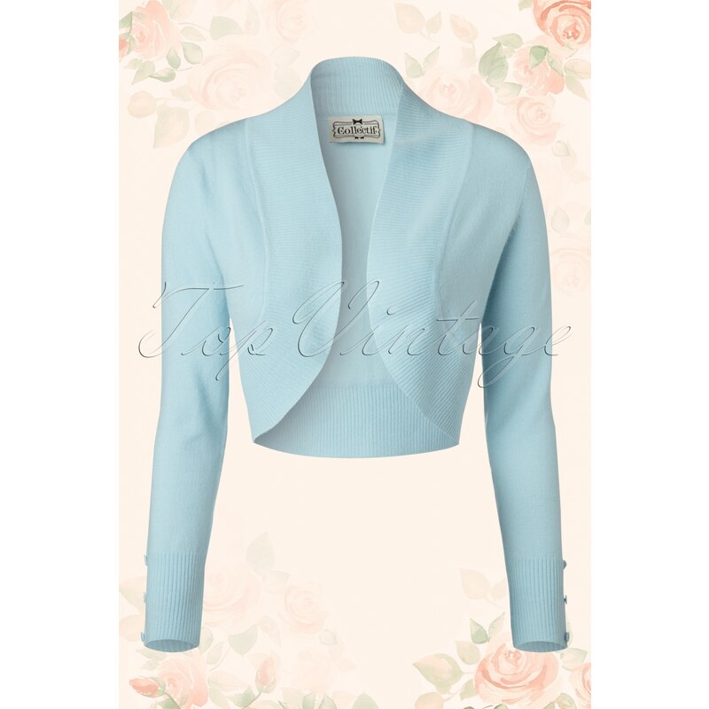 Collectif Clothing 50s Jean Knitted Bolero in Light Blue