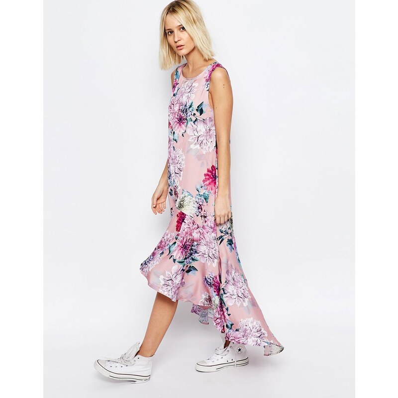 Every Cloud - Carrie - Kleid mit botanischem Blumenmuster und abfallendem Saum - Mehrfarbig
