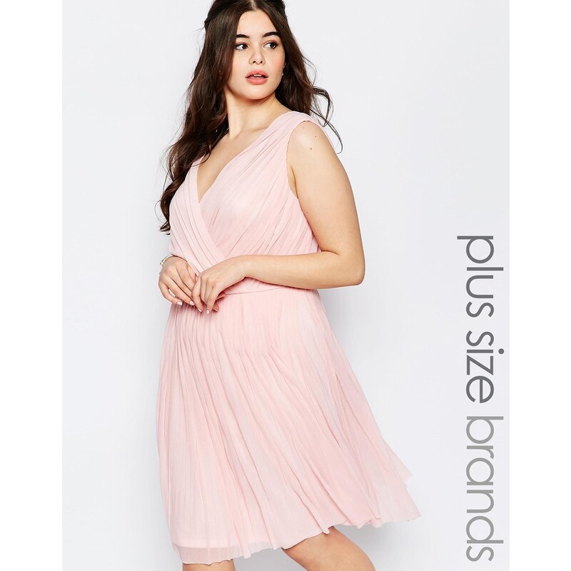 Lovedrobe Plus - Plissiertes Kleid mit gewickelter Vorderseite - Rosa