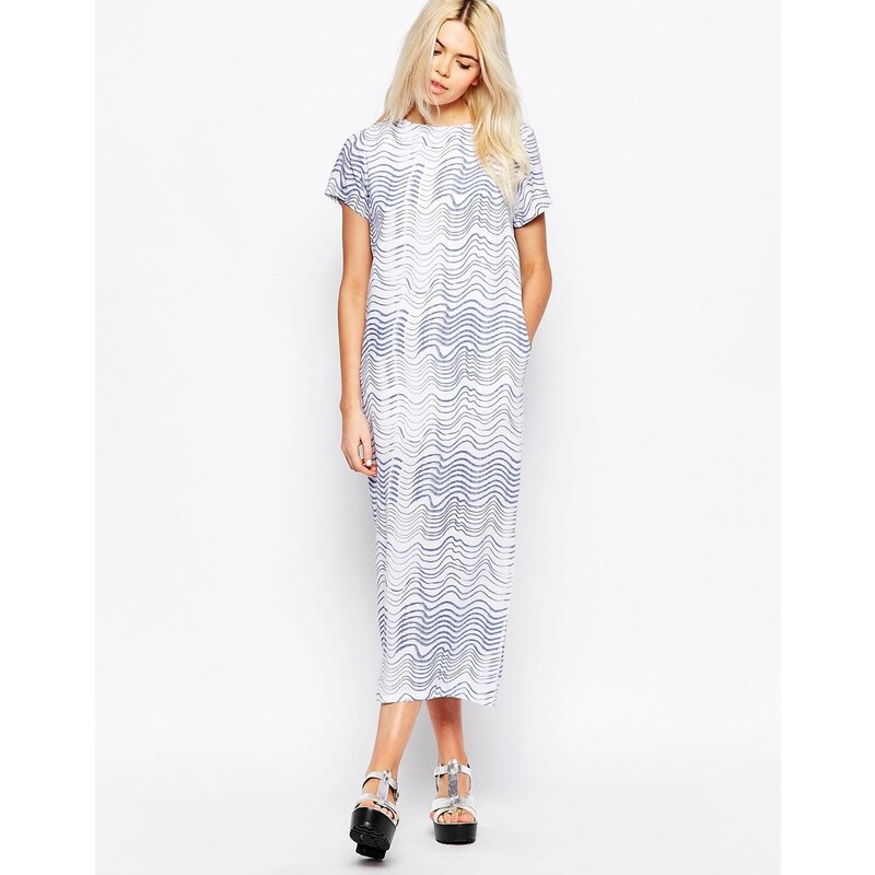 The Whitepepper - Maxi-T-Shirt-Kleid mit Wellen-Print - Blau