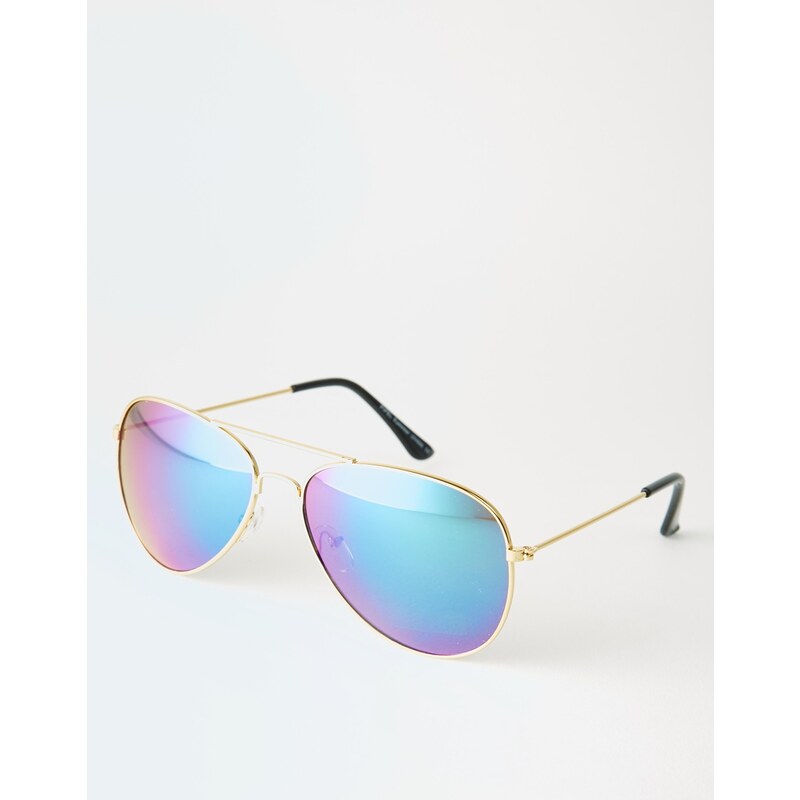 7X - Sonnenbrille mit Metallgestell und violetten Revo-Gläsern - Silber