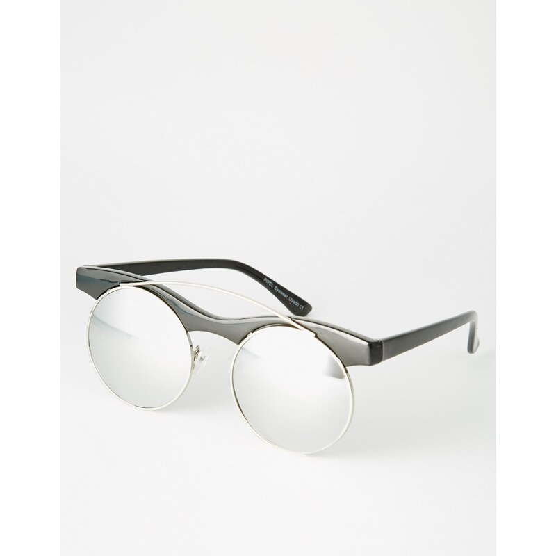 7X - Runde Sonnenbrille in Schwarz mit blauen Revo-Gläsern - Schwarz