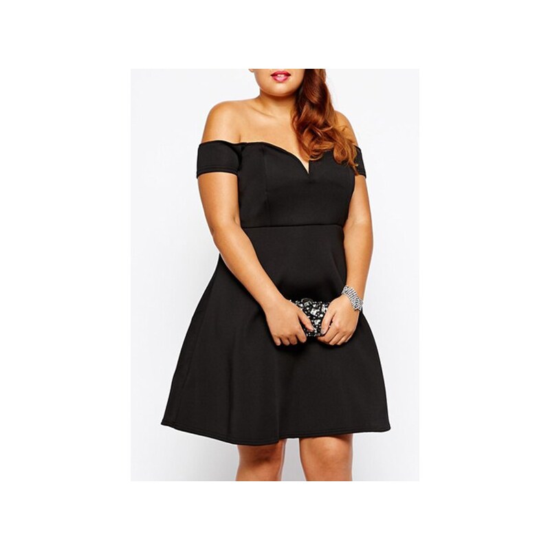 sammydress Sexy Off-The-Shoulder Sleeveless A-Line Plus Size Black Dress For Women