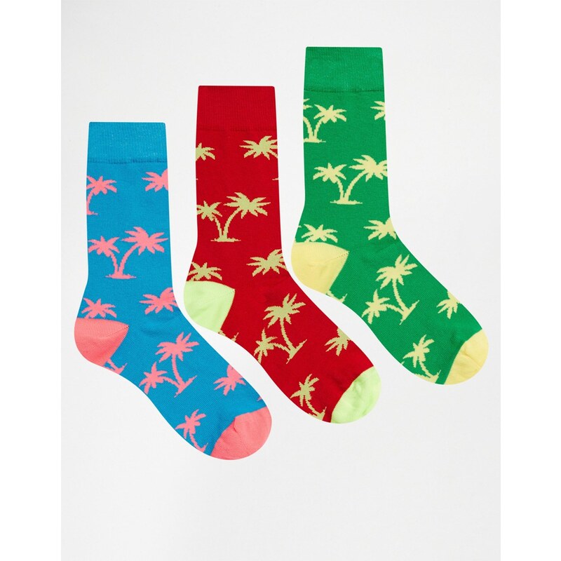 ASOS - Socken im 3er-Set mit neonfarbigem Palmendesign - Mehrfarbig