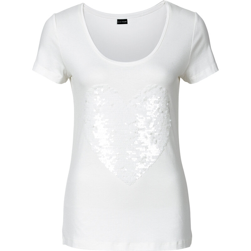 BODYFLIRT Shirt mit Herz aus Pailletten in weiß für Damen von bonprix