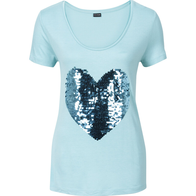 BODYFLIRT Shirt mit Herz aus Pailletten in blau für Damen von bonprix