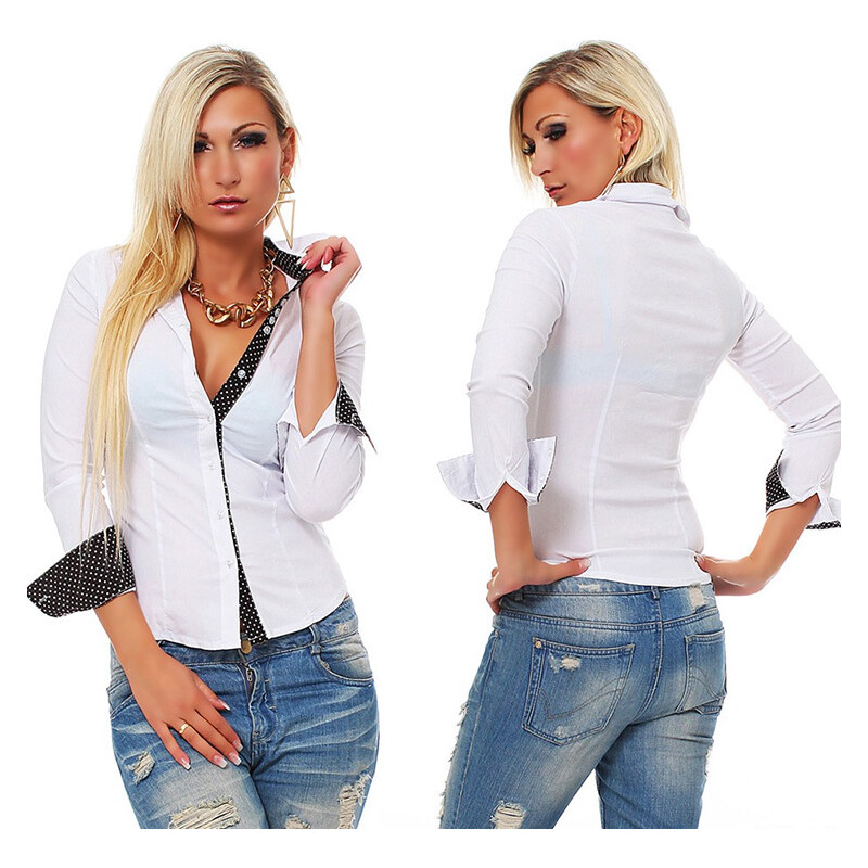 Lesara Damen-Bluse mit Pünktchen-Details - Weiß - XL