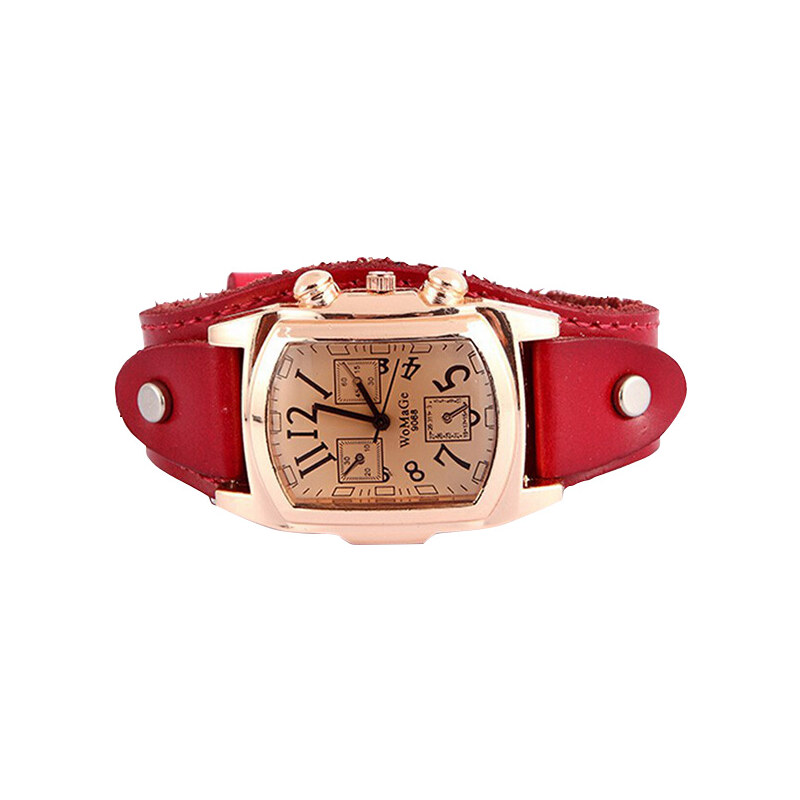 Lesara Leder-Armbanduhr mit eckigem Zifferblatt - Rot