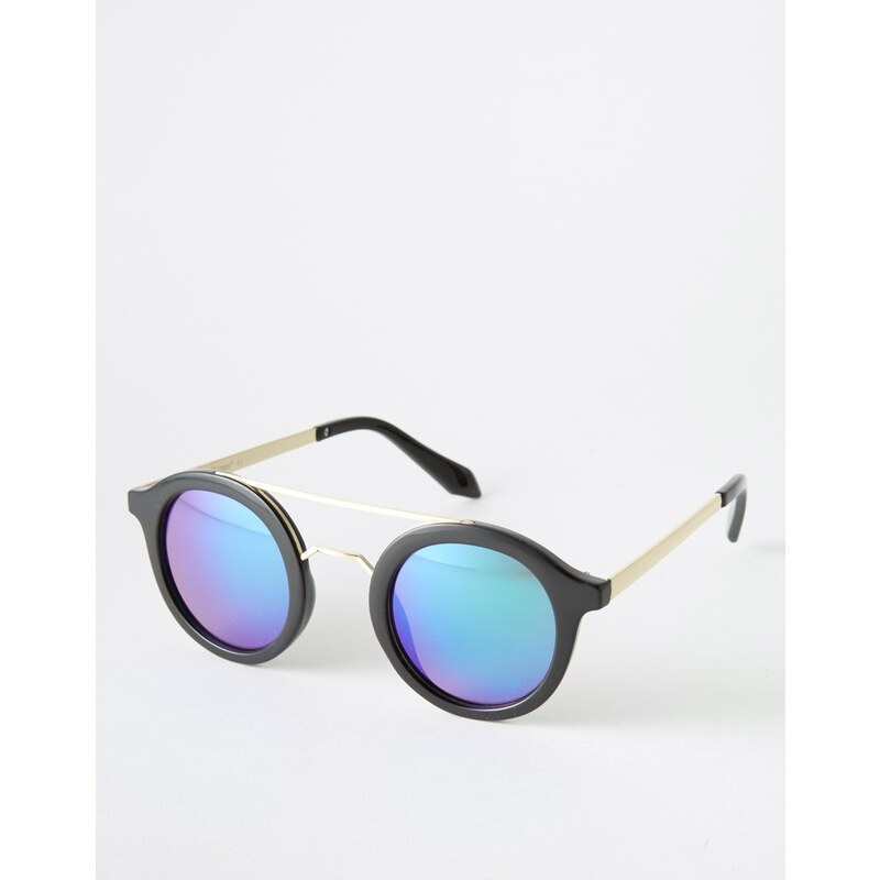 AJ Morgan - Runde Sonnenbrille mit Brauensteg und blauen Gläsern - Schwarz