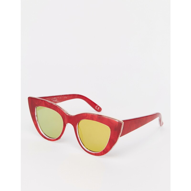 ASOS - Flache Katzenaugensonnenbrille mit Metallrahmen und flachen Gläsern und Acetatschicht - Rot