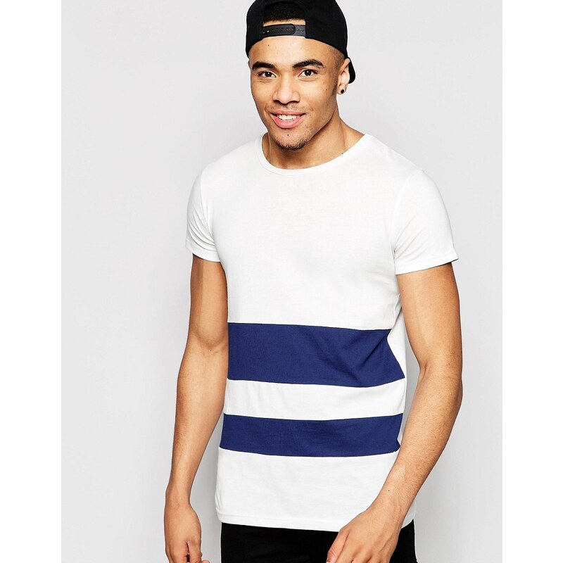Brooklyn Supply Co - Ecrufarbenes T-Shirt mit marineblauen Streifen - Weiß