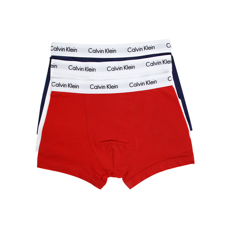 CALVIN KLEIN UNDERWEAR 3er Pack Boxershorts Trunks weiß, rot und marine-blau