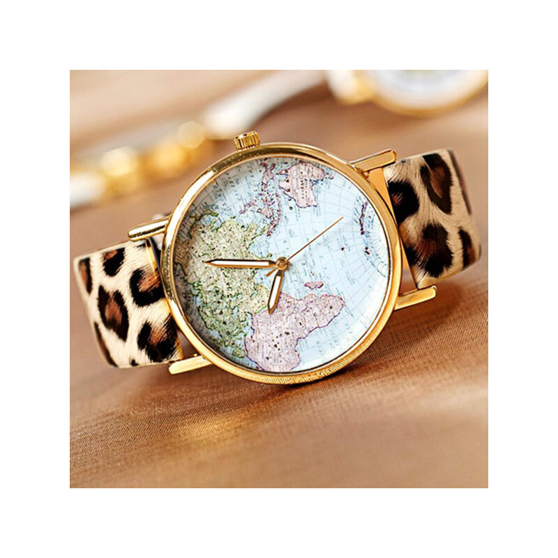 Lesara Armbanduhr Weltkarte - Mehrfarbig