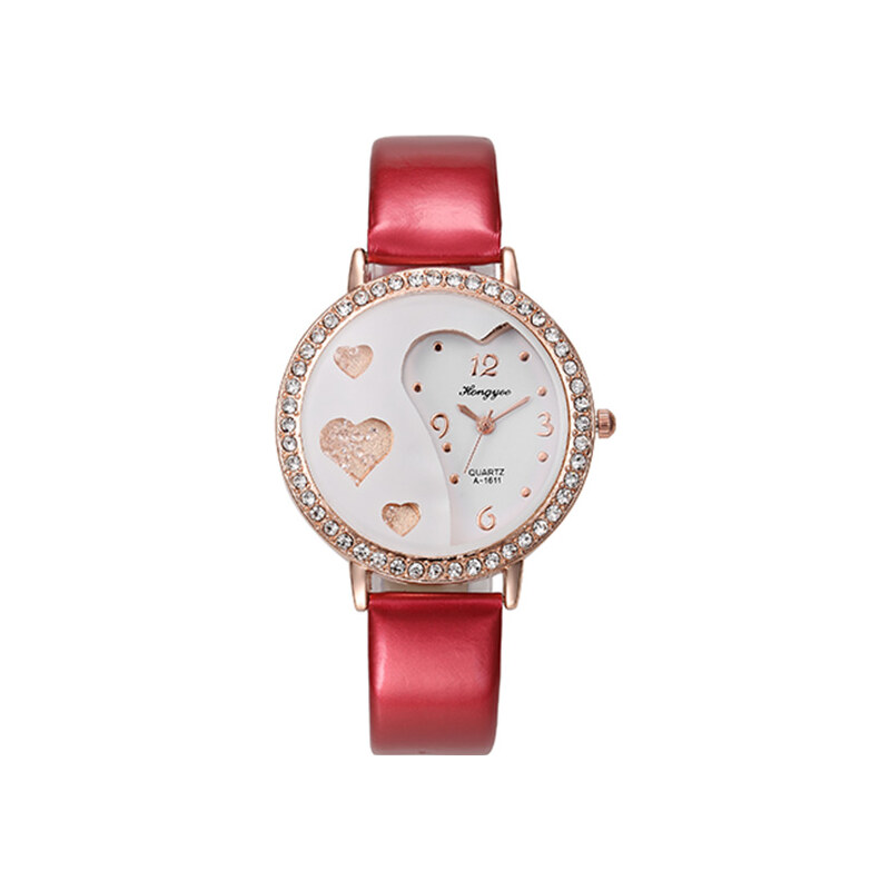Lesara Armbanduhr mit Strass-Herzen - Rot