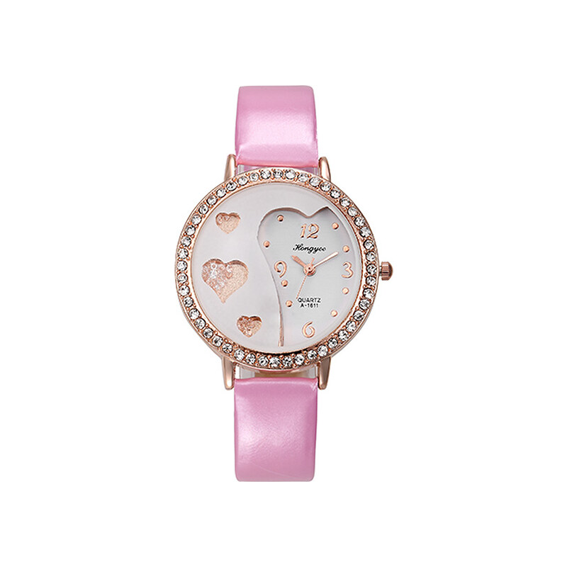 Lesara Armbanduhr mit Strass-Herzen - Pink