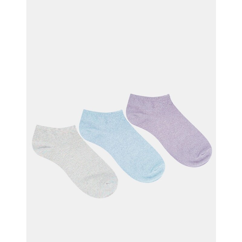 ASOS - 3er Pack glitzernde Socken in Pastell - Mehrfarbig
