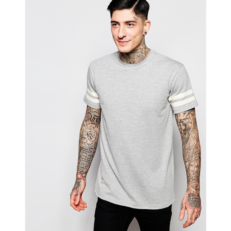 Brooklyn Supply Co - Grau meliertes T-Shirt mit doppelt gestreiften Ärmeln - Grau