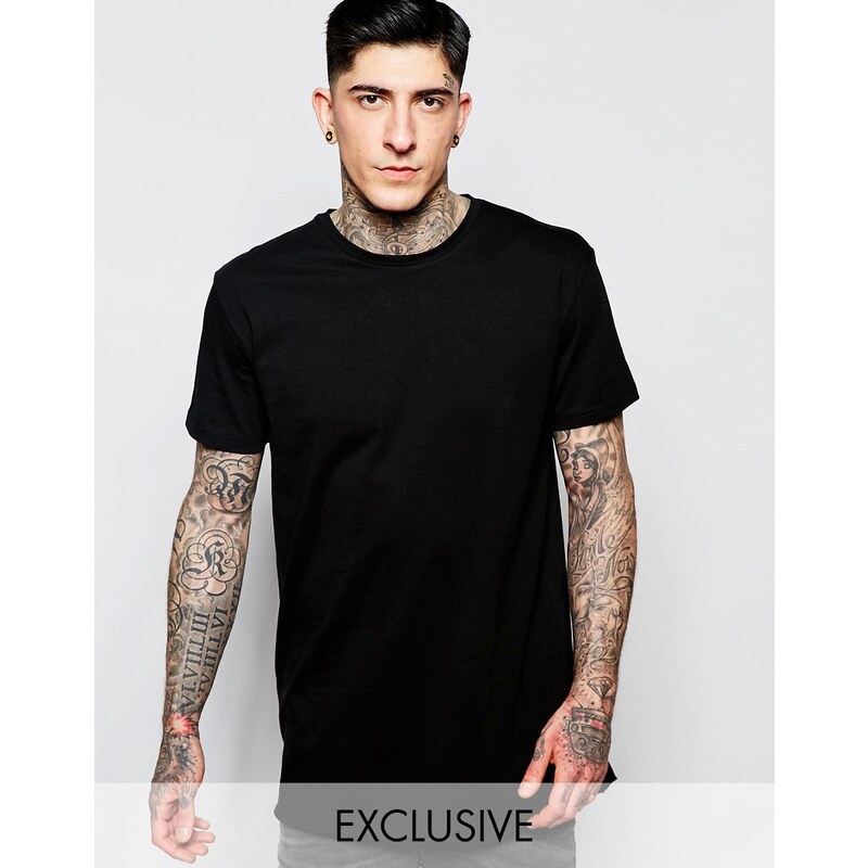 Brooklyn Supply Co - T-Shirt in Schwarz mit abgeschnittenen Kanten und Distressed-Optik - Schwarz