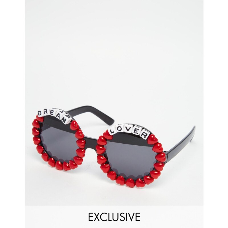 Rad + Refined - Dream Lover - Runde Sonnenbrille mit roten Herzen - Mehrfarbig